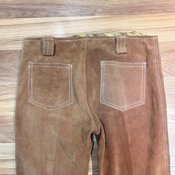Vintage 60s/70s Suede Leather Disco Hippie Bell Bottom Flare Leg Pants~34x33~ - Picture 3 of 5